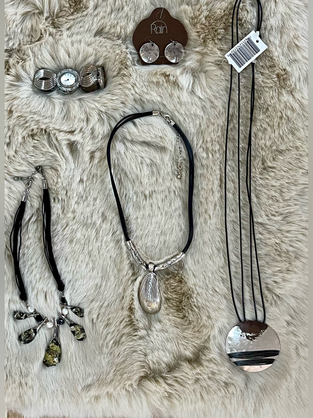 Rain Hammered Silver Earrings, Quartz Watch & Collection of unique Necklaces